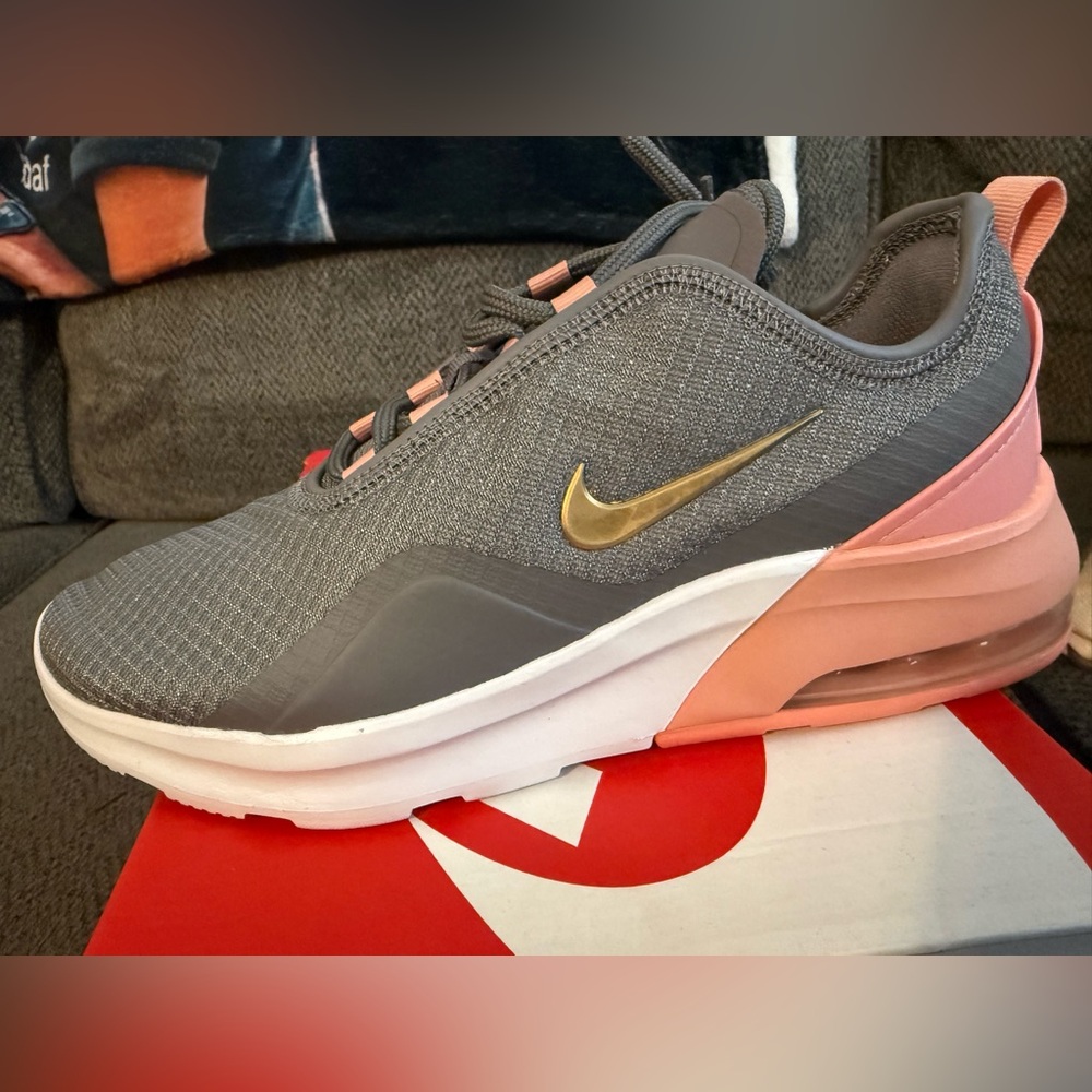 Nike Women's Gray and Pink Sneakers with Gold Swoosh